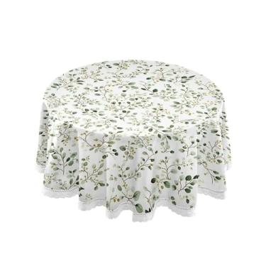 Imagem de SEHANY Toalha de mesa redonda com folhas verdes pastorais, 152 cm, tecido lavável sem rugas, toalha de mesa redonda com renda decorativa para restaurante, casamento, acampamento, festa Fiesta Cinco de