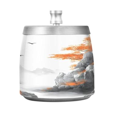 Imagem de SEHANY Cinzeiro Majestic Mountain Peak com tampa para cigarros, à prova de vento, sem fumaça, aço inoxidável, cinzeiros para uso interno e externo, grande, inodoro, para fumantes, decoração de