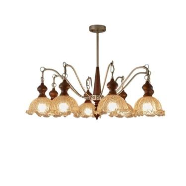 Imagem de Luminária pendente francesa de luxo e estilo retrô Nanyang em madeira maciça - Design com efeito de rachaduras no gelo para proteção dos olhos | Iluminação principal ideal para sala de estar
