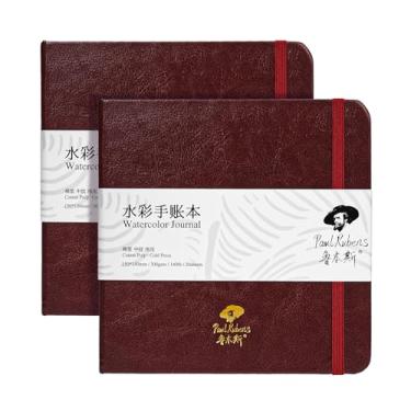 Imagem de Paul Rubens Caderno quadrado de aquarela, pacote com 2, 40 folhas, 100% algodão, sem ácido, prensado a frio, caderno de desenho em aquarela 15 x 15 cm, 63,5 kg/300 g/m² para aquarelas, guache