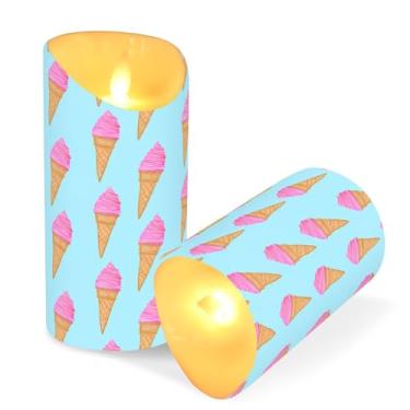 Imagem de Blueangle Pacote com 2 velas de casquinhas de sorvete sem chama com controle remoto e temporizador, velas LED cintilantes (7,6 cm x 9,9 cm) para decoração de casa, casamento, acampamento (710)