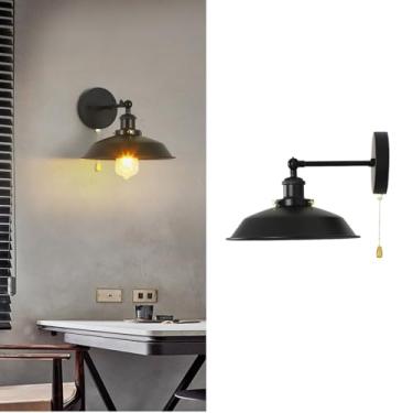 Imagem de GZZBMY E27 Apliques de parede com interruptor de fecho de correr vintage industrial candeeiros de parede preto metal interior iluminação para quarto sala de estar corredor (sem lâmpada) (preto, 1 peça