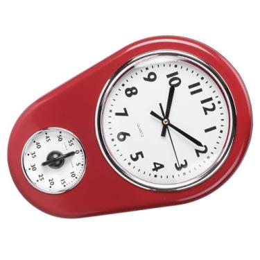 Imagem de AYNEFY Relógio de Parede Com Temporizador de Cozinha, Relógio Vintage Vermelho Pendurado, Design Moderno Com Movimento de Quartzo, Decorativo para Casa, Cozinha ou Quarto