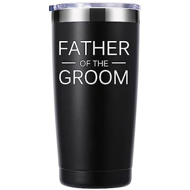 Imagem de momocici Copo Father of the Groom de 590 ml. Caneca de viagem Father of the Groom Presente para pai do noivo. Presente para papai noivo recém-noivado, chá de panela, festa de noivado (Preto)