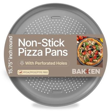 Imagem de Bakken Forma de pizza antiaderente de 40,6 cm, 1 pacote, bandeja redonda de aço carbono com furos perfurados, livre de PFOA, PFOS e PTFE, segura para lava-louças e forno de até 232 °C, revestimento