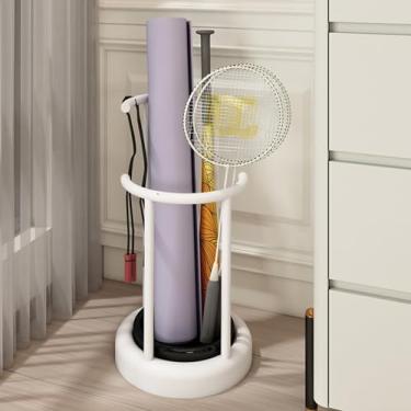 Imagem de uhyOHF Suporte de tapete de ioga base removível cesta de tapete de ioga, rack de armazenamento doméstico para raquete de badminton faixas de resistência corda de pular, decoração de exercícios