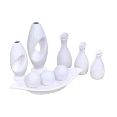 Imagem de Vaso Decorativo De CerâMica – Vaso Artesanal, Adequado Para Colocar No Centro Da Mesa De Jantar, Aparador, Alcova Ou Prateleira.(BRANCO LISO 9PÇS)