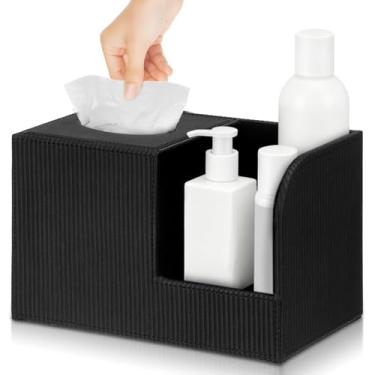 Imagem de Capa de caixa de lenços com bandeja, organizador de armazenamento, suporte de caixa de lenços de couro PU com suporte de controle remoto para sala de estar, mesa de cabeceira, carro, multifuncional