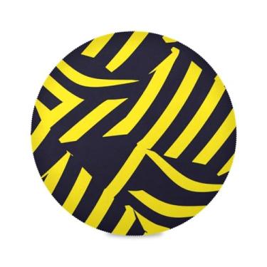 Imagem de Wassud Jogo americano com listras amarelas e pretas, tapetes redondos para cozinha e jantar, tapetes laváveis e resistentes ao calor, decoração de mesa 39 cm