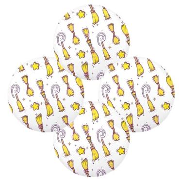 Imagem de Wassud Jogo americano conjunto de 4 vassouras mágicas com tapetes de mesa redondos de estrela para cozinha e jantar tapetes laváveis resistentes ao calor para decoração de mesa 39 cm