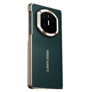 Imagem de FWYANZH Capa de couro real para Huawei Mate X7, capa traseira protetora de câmera com dobradiça antiarranhões, fina, minimalista, estilo empresarial, capa de couro legítimo, verde, Mate X7