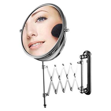 Imagem de YYBOES Espelho de maquiagem ampliação 3X dupla face montado na parede espelho de ampliação de vaidade espelho giratório espelho cosmético barbear banheiro acabamento cromado, extensões de 20 cm