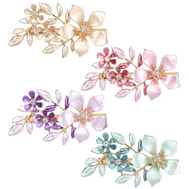 Imagem de Pacote com 4 presilhas de luxo com glitter brilhantes pedras preciosas cristais strass retrô vintage borboleta metal francês presilhas de cabelo jacaré snap grampos de cabelo acessórios para mulheres