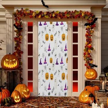 Imagem de Wassud Halloween Doodles Ghosts Door Cover Decoration Outdoor Indoor Banner Varanda Decoração de Casa Grande Decoração de Porta da Frente 91 x 242 cm