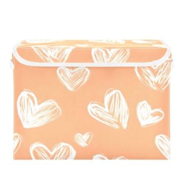 Imagem de xigua Caixas de armazenamento de coração branco com tampas e alça de transporte, caixas de armazenamento dobráveis, organizadores de recipientes, cestos, cubo com capa para casa, quarto, armário