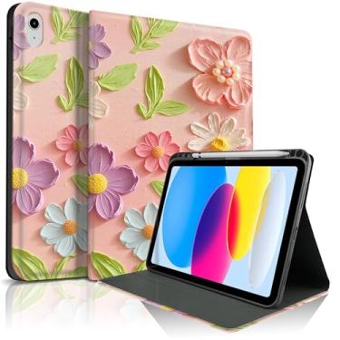 Imagem de Lyfatz Capa para iPad 11th (A16) 27.9 cm 2025/10ª geração 10.9 cm 2022, linda pintura a óleo retrô colorida estampa de flores com design de estética elegante capa protetora com suporte de lápis