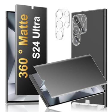 Imagem de JEHOO [Pacote com 2 + 2] Protetor de tela de privacidade fosco de 4 vias 360° para Samsung Galaxy S24 Ultra com protetor de lente de câmera, compatível com sensor de impressão digital, filme flexível