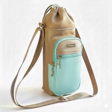 Imagem de Bolsa Térmica (BEGE COM TIFFANY) GALANTE para Garrafa de 750 ML em Couro Sintético - Coleção Cores VERÃO 2026