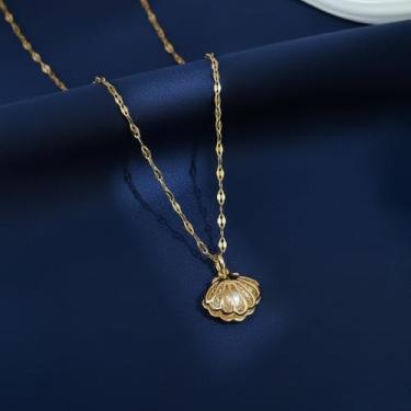 Imagem de Colar feminino com pingente de ouro concha de praia, corrente delicada de clavícula, joias modernas, presentes, One Size, Metal, Sem Pedra Preciosa