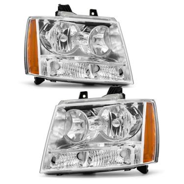 Imagem de ADCARLIGHTS Para Chevy 2007-2014 Suburban 1500/2007-2013 Suburban 2500 faróis compatíveis com 07-13 Avalanche / 07-14 Tahoe farol cromado refletor âmbar esquerdo + direito