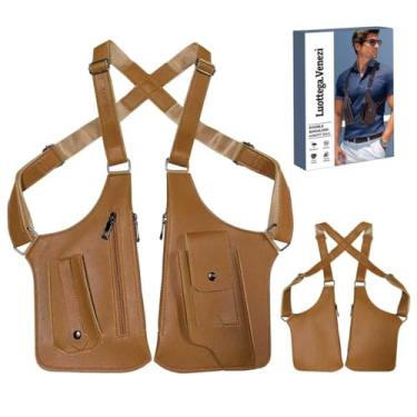 Imagem de Bolsa de ombro duplo para axilas, bolsa de ombro para homens, carteira antirroubo nas axilas, coldre para celular, bolsa de ombro duplo, bolsa tática multiuso para axilas, viagens ao ar livre (marrom)