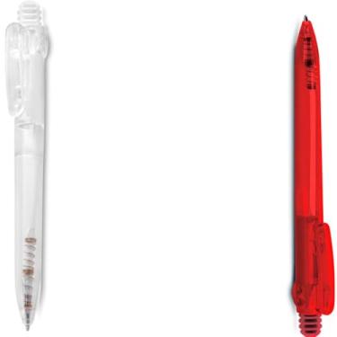 Imagem de Caneta Esferográfica Retrátil, Plástico Translúcido com Grip Emborrachado, Escrita Azul, Ponta Média 1.0mm, Corpo Cilíndrico, Ambidestro (Transparente e Vermelho)