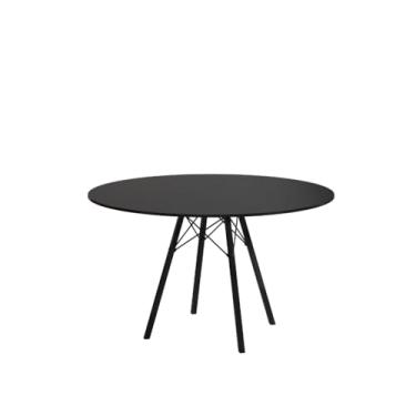 Imagem de Mesa de Jantar London Base de Ferro Modelo Tubular 4 Pés Tampo de Madeira 90cm Redondo