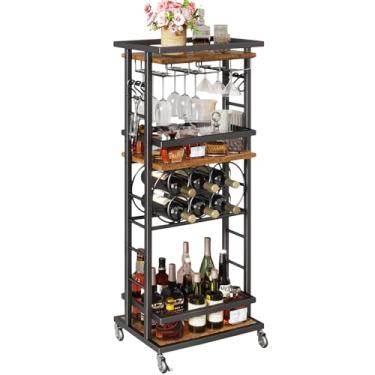 Imagem de IBUYKE Armário de bebidas de 4 camadas com rodas, rack de vinho, piso independente, carrinho de bar para vinho de uísque, prateleira de exibição de garrafa de vinho versátil, minibar para sala de