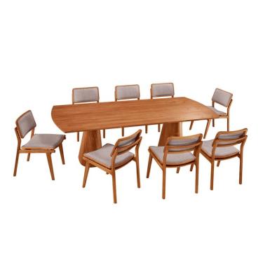 Imagem de Mesa de Jantar Retangular Itália com Tampo Laminado e 8 Cadeiras Lea Linho Bege e Imbuia Natural