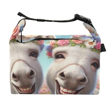 Imagem de TSENQUE Lancheira personalizada de burro sorridente de animal portátil para trabalho linda bolsa isolada floral para adultos