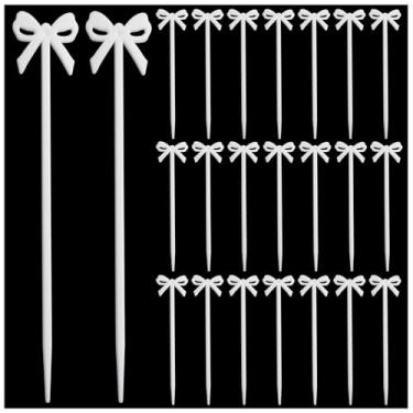 Imagem de XGNG 100 peças palitos de plástico com laço, palitos de comida para garfos de frutas, coquetéis, bebidas, sobremesas, cupcake, decoração