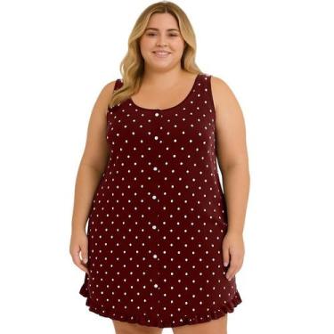 Imagem de Camisola Regata Feminina Plus Size Estampa Poá Larga Discreta Botão Pi