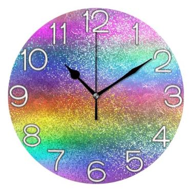Imagem de Relógio de parede analógico decorativo operado por bateria silencioso relógio de cozinha fofo, decoração moderna de meados do século, cores vibrantes do arco-íris, 25 cm, ponteiros pretos