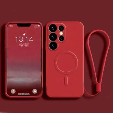 Imagem de Capa de silicone líquido com pulseira para Samsung Galaxy S25 Edge S24 Ultra S23 FE S22 S21, capa magnética para carregamento sem fio, vermelha, para S21 Ultra