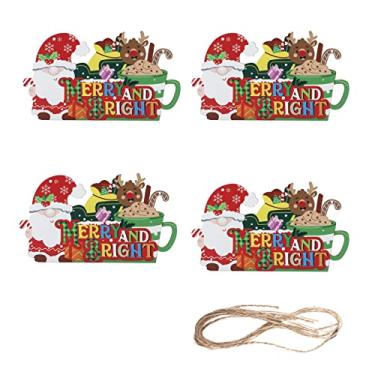 Imagem de SIWOTED 4pcs enfeites de Natal reutilizáveis ​​de madeira coloridos sinais decorativos de férias para porta de árvore