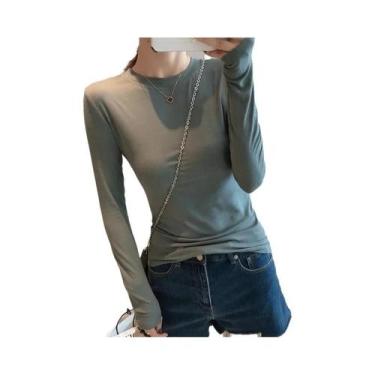 Imagem de Camiseta Feminina De Manga Longa Em Algodão De Alta Qualidade, Básica,