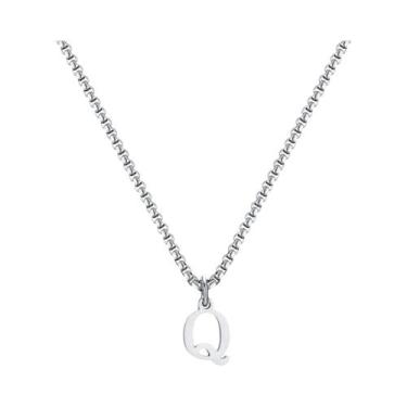 Imagem de Colar Masculino De Aço Inoxidável Prata Com Pingente De Letra A-Z E Co