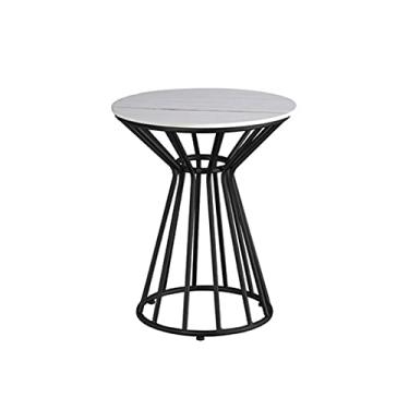 Imagem de Mesa lateral de mármore sofá armário lateral varanda pequena mesa de centro sala de estar cabeceira pequena mesa redonda (cor: preto + dourado) (branco + preto)