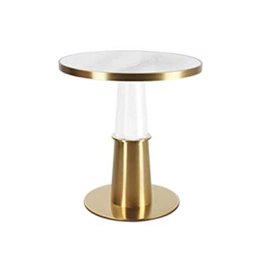 Imagem de Mesa de canto redonda, mesa de sofá de mármore sintético, mesa lateral com moldura de metal, mesa de cabeceira dourada moderna, mesa de centro alta para sala de estar, quarto (cor: preto) (branco)