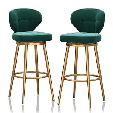Imagem de Banquetas de barra com altura de balcão, bancos de bar giratórios, conjunto de 2, bancos de balcão para bar Island, banquetas de barra com estrutura de metal com encosto e apoio para os pés