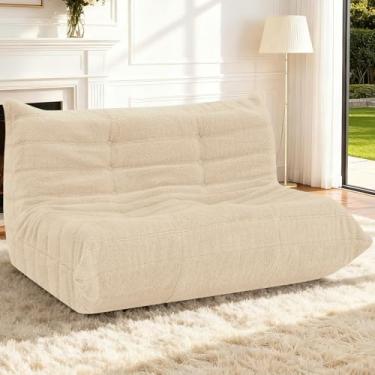 Imagem de HABUTWAY Bean Bag Cadeiras Fireside Lazy Floor Sofá, Soft Teddy Fleece 2 lugares com enchimento de espuma de alta resiliência, pufe para sala de estar, quarto, escritório (peluche cáqui)