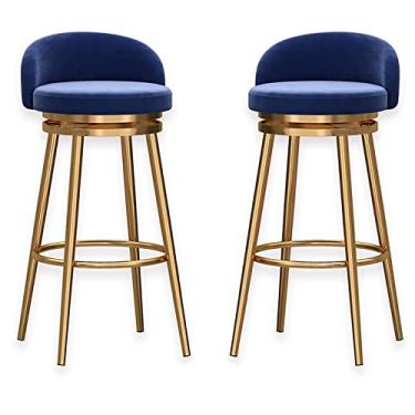 Imagem de Banquetas giratórias de veludo premium estofadas para jantar 63,5 cm, cadeiras de bar com encosto alto, conjunto de 2 unidades, azul nº 8