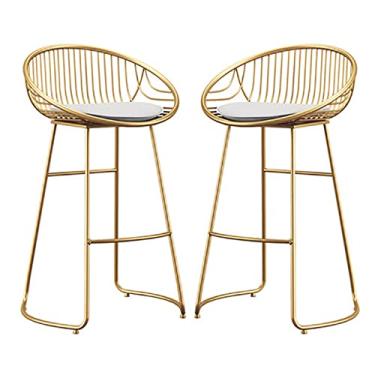 Imagem de Banquetas de bar de metal, conjunto de 2 bancos de bar, bancadas douradas, apoio para os pés, cadeiras de bar de couro PU, cadeiras de sala de jantar, bancos de cozinha para casa com pernas de metal
