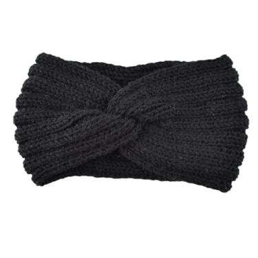 Imagem de Faixa de cabeça de malha – Gorro canelado preto elástico para mulheres e meninas | Faixa de cabelo quente para aquecer as orelhas de inverno
