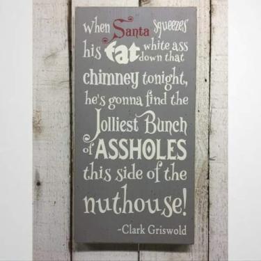 Imagem de Placas de madeira rústicas quando o Papai Noel espreme seu branco gordo A Down That Chimney National Lampoon Christmas Vacation Holiday Sign Wall Art Decor Kitchen Cafe Pub Decor Gift 20 x 40 cm