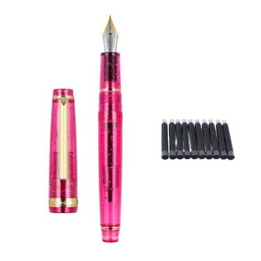 Imagem de DFAMIN Caneta-tinteiro caneta de tinta transparente, enchimento giratório, ponta EF F M, papelaria, escritório, material escolar (vermelho fluorescência, F)