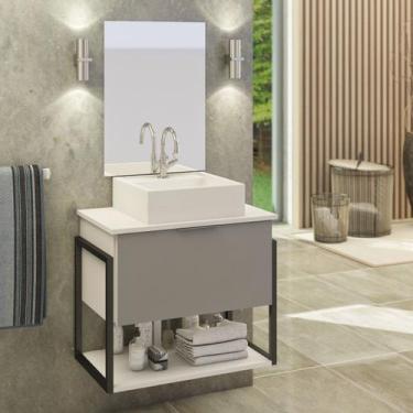 Imagem de Kit Gabinete Banheiro Industrial TECH 60cm Branco/ Cinza (gabinete + c