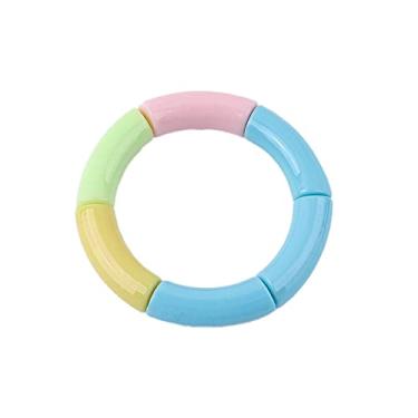 Imagem de Conjunto de pulseiras elásticas de tubo de bambu colorido de acrílico com 4 peças, punho curvado, elástico, ajustável para mulheres, Acrílico, acrílico