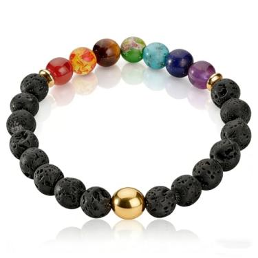 Imagem de Pulseira de pedra vulcânica para mulheres, pulseira de cura com contas coloridas com pedras preciosas naturais, presente de alívio da ansiedade para ela, One Size, Cobre, Sem Pedra Preciosa