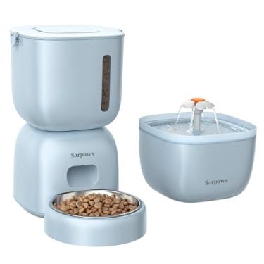 Imagem de Alimentador automático para gatos e dispensador de água FW1, dispensador de comida de gato com fio ou bateria, temporizador – tampa de bloqueio, bolsa dessecante, controle de porção programável, 4
